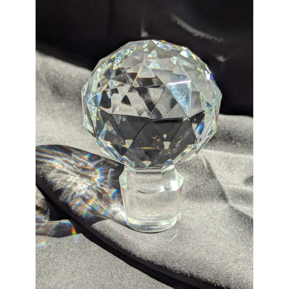 Vintage Faceted Crystal Decanter Stopper Clear Glass Ball Replacement 3.25 Inch